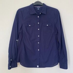 U.S.Polo ASSN Shirt Women‎ Button Up Long Sleeved Blue Roll Up Tabs size L